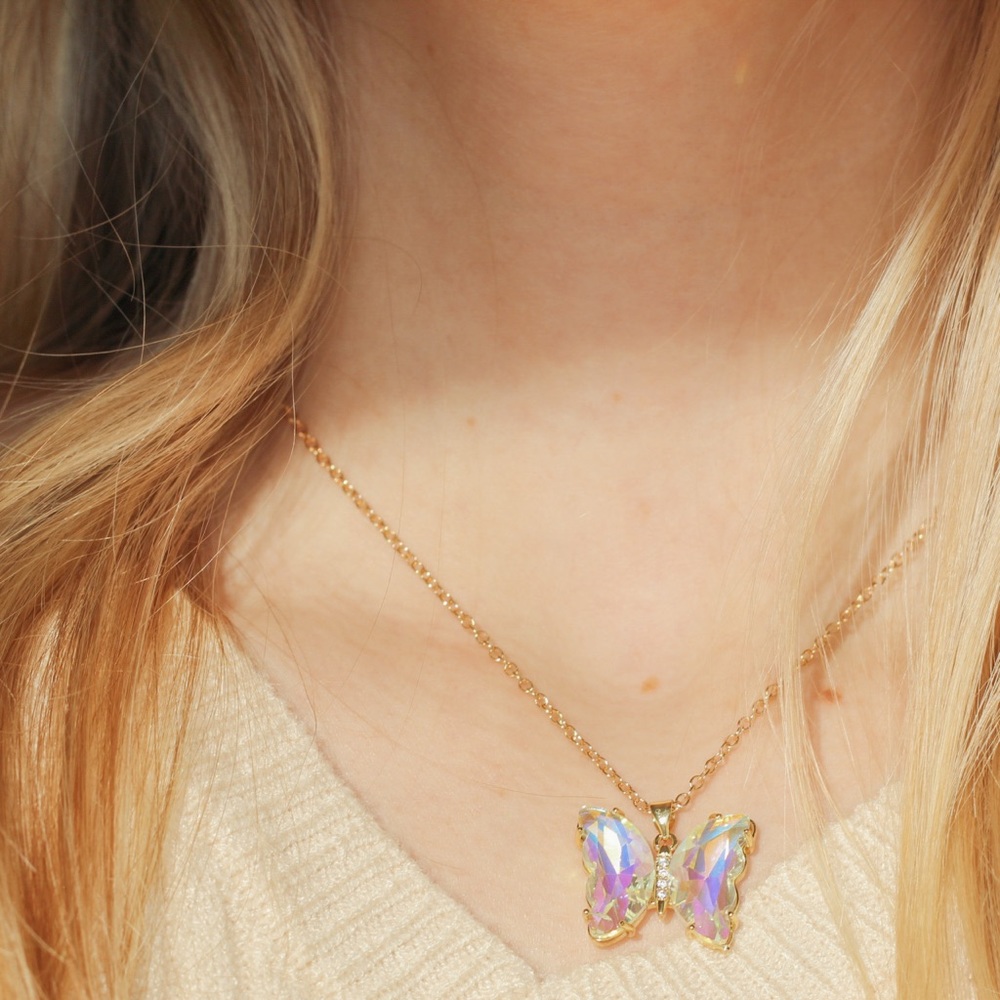 Gold Butterfly Pendant Necklace - Picture 2 of 9